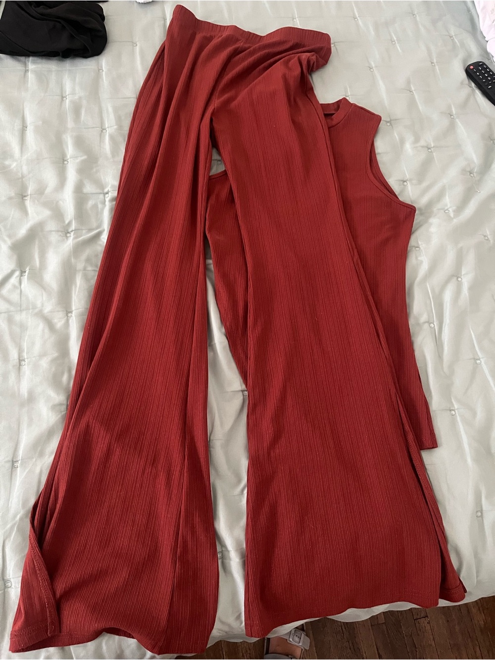Sleeveless Ribbed Tank Top pants set - Rust - Picture 3 of 5